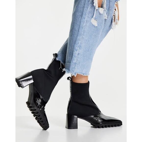 ASOS DESIGN Remix Premium Leather Sock Boots Black Size 7.5 US - Picture 1 of 9